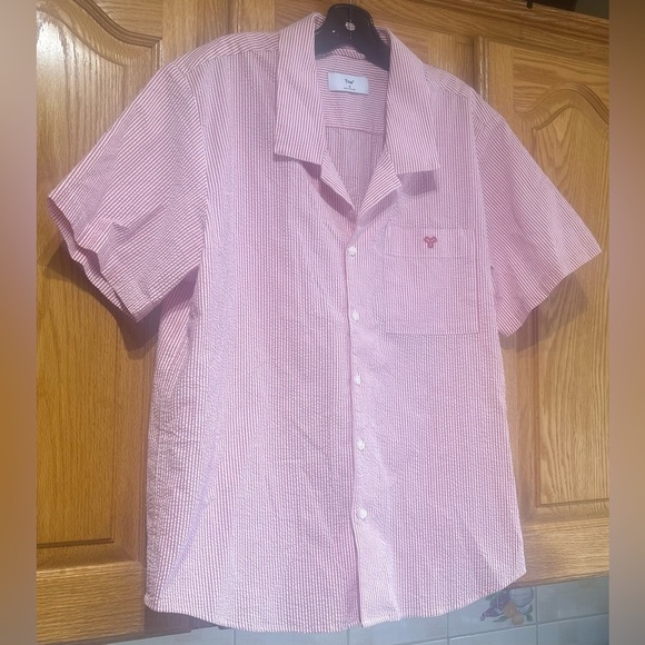 Aritzia TNA Women's Baltimore Pink Seersucker Button Up Short Sleeve Blouse M - Picture 4 of 7